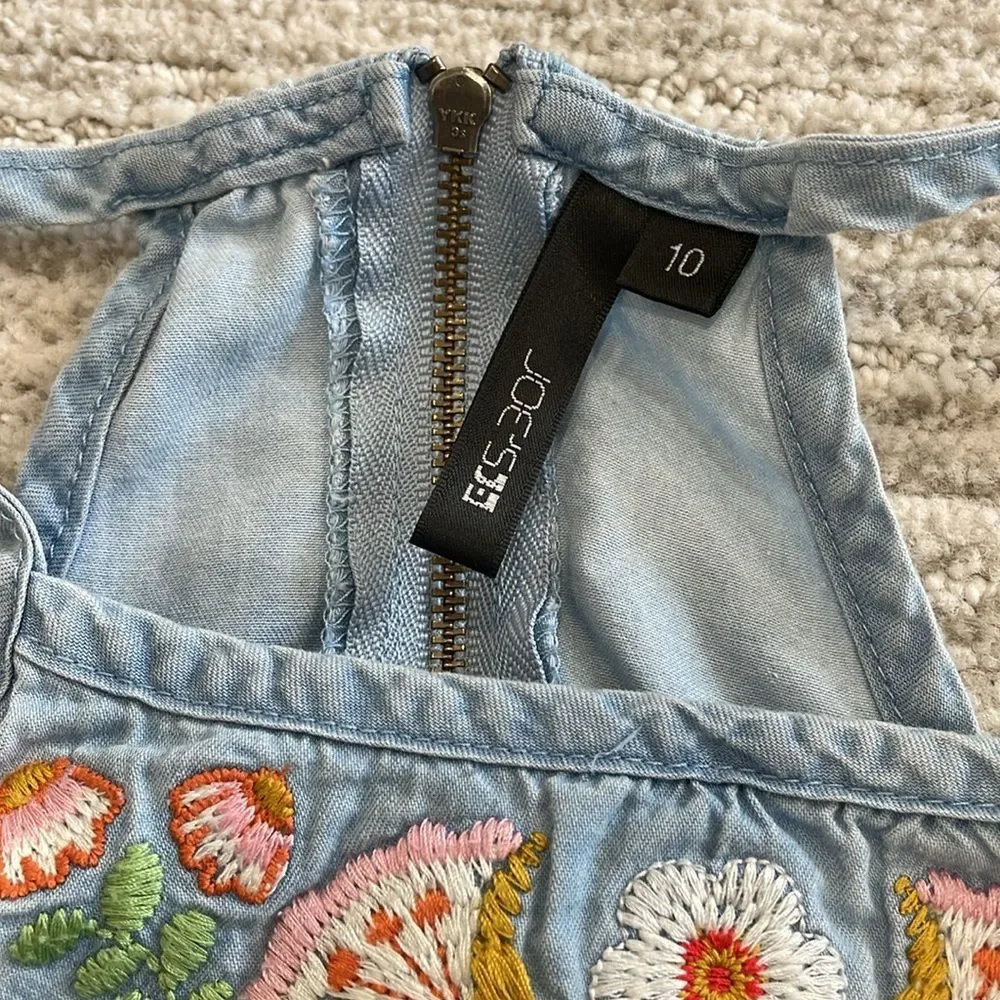 JOE'S Kids Chambray Tencel Denim Floral Embroidered Tank Romper Girls Size 10